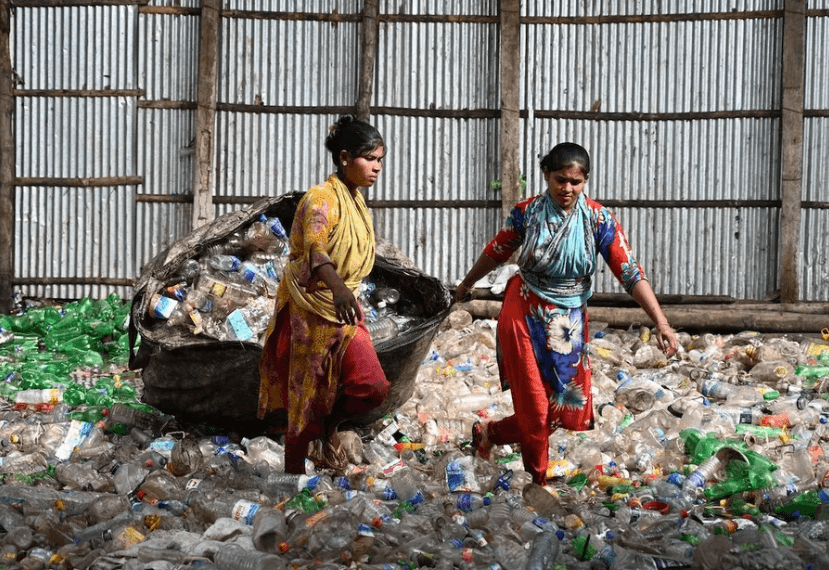 Women engaged in recycling activities